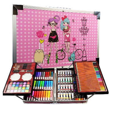 Picture of Art Painting Set 145 PCS Water Color Pen Crayon Oil Pastel Colored Pencil Drawing Stationery Gift Kit For Children
