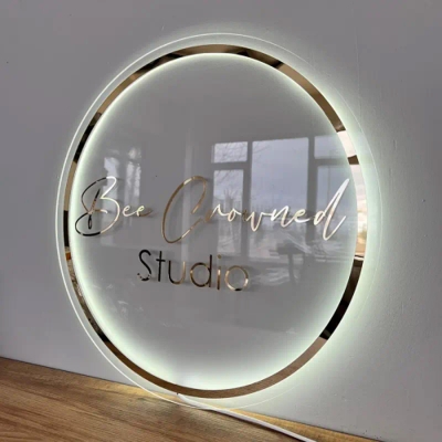 Picture of Custom Logo Business Neon Lights, Acrylic Decoration Office Door Sign, Wall Sign 3D Plaques for Hair Studio - Clear - 12x12 Inch