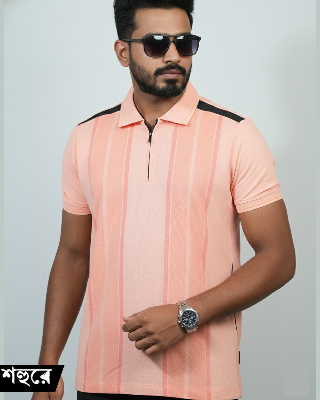 Picture of Shohure Peach Color Zipper Polo Tshirt Peach