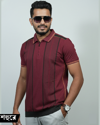 Picture of Shohure Coffee Color Zipper Polo Tshirt Coffee