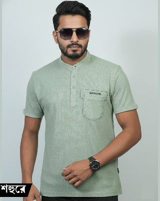 Picture of Shohure Olive Color Van Collar Polo Tshirt Olive