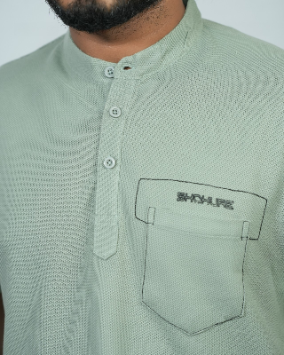 Picture of Shohure Olive Color Van Collar Polo Tshirt Olive