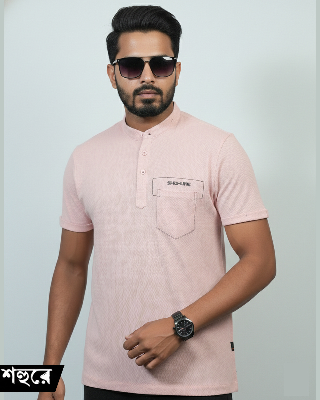 Picture of Shohure Pink Color Van Collar Polo Tshirt Pink