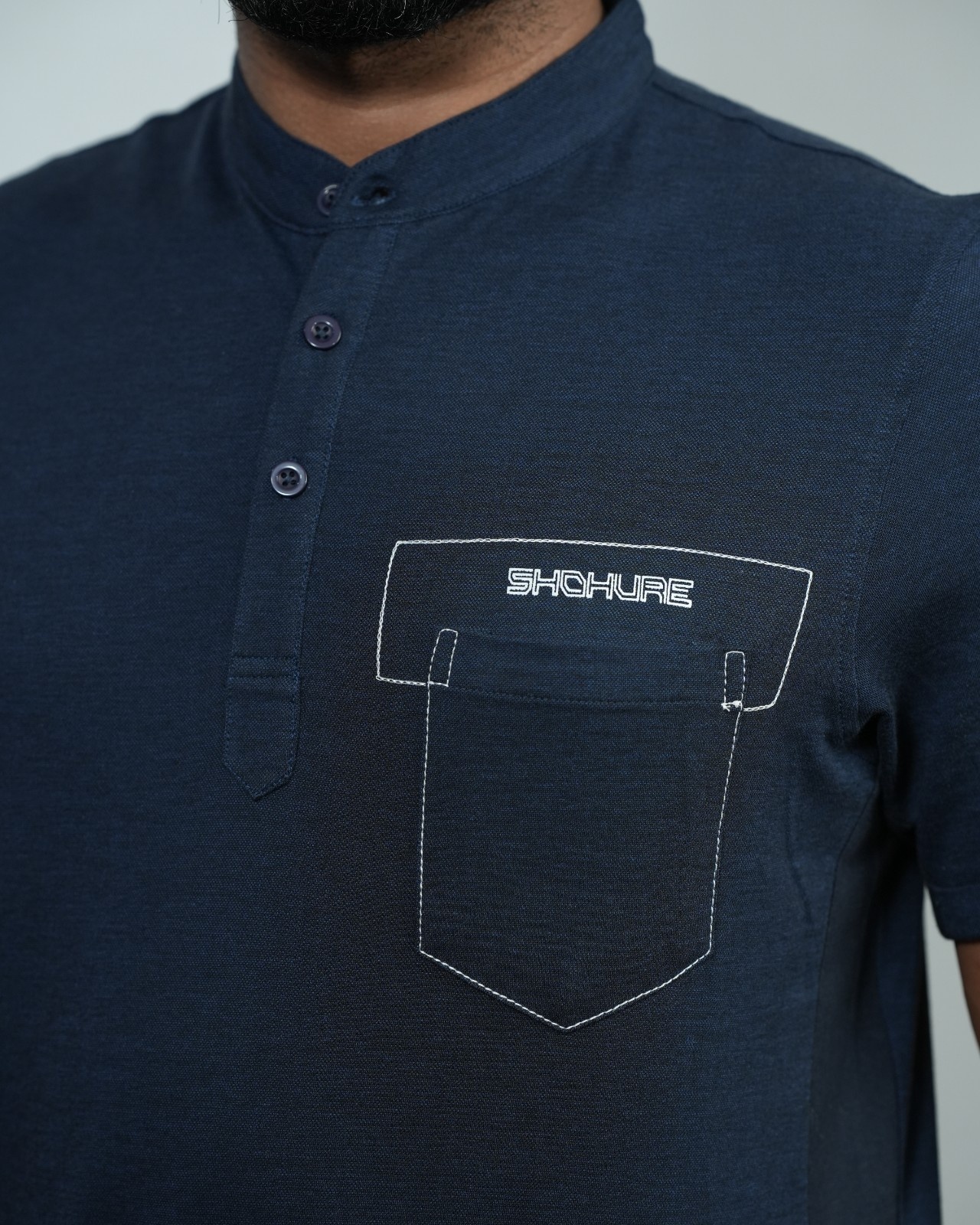Picture of Shohure Navy Blue Color Van Collar Polo Tshirt Navy Blue