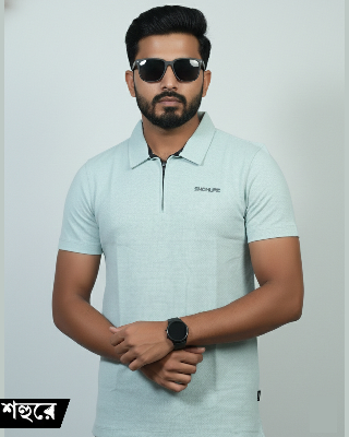Picture of Shohure Sky Blue Color Zipper Polo Tshirt Sky Blue
