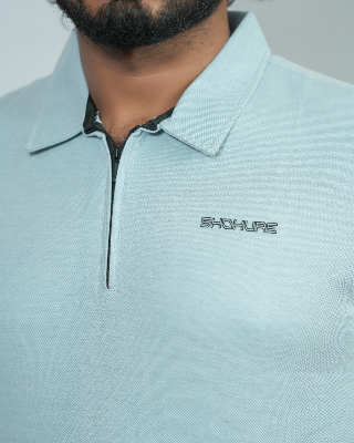 Picture of Shohure Sky Blue Color Zipper Polo Tshirt Sky Blue