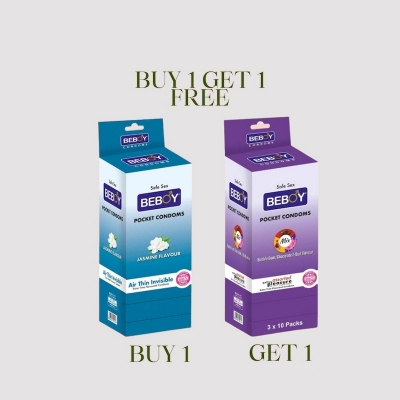 Picture of Beboy Extra Time Air Thin Invisible Condom (Jasmine Flavoured) 3x10 - 30Pcs Full Box(India) & Beboy Mix Extra Time Assorted Air & Dotted Condom (Mix Flavoured) 3x10 - 30Pcs Full Box (India)