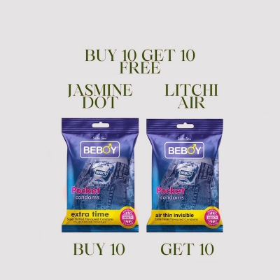 Picture of Beboy Extra Time Air Thin Invisible Condom (BubbleGum Flavour) Pocket Pack- 3Pcs(India) & Beboy Extra Time Air Thin Invisible Condom (Merigold Flavour) Pocket Pack- 3Pcs(India)