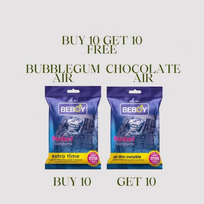Picture of Beboy Extra Time Air Thin Invisible Condom (BubbleGum Flavour) Pocket Pack- 3Pcs(India) & Beboy Extra Time Air Thin Invisible Condom (Chocolate Flavoured) Pouch Pack- 3Pcs(India)