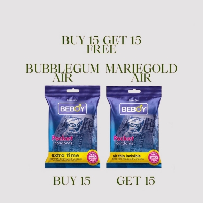 Picture of Beboy Extra Time Super Big Dotted Condom (Jasmine Flavour) Pocket Pack- 3Pcs(India) & Beboy Extra Time Air Thin Invisible Condom (Jasmine Flavour) Pocket Pack- 3Pcs(India)