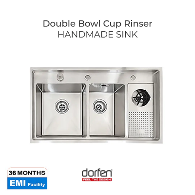 Picture of DORFEN Double Bowl Cup Rinser Handmade Sink - 36x18x9