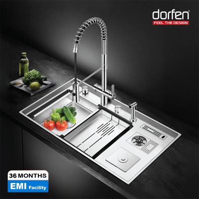 Picture of DORFEN Double Bowl with Drain Board Handmade Sink - 48x20x9