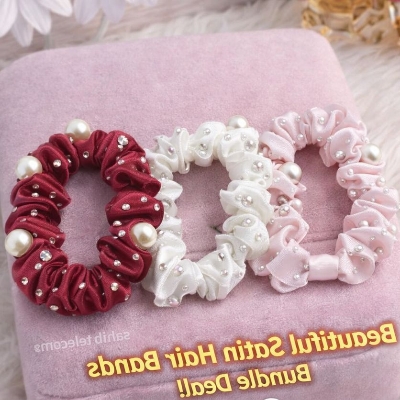 Picture of Luxury Satin & Pearl Scrunchies  Handmade Premium Hair Ties