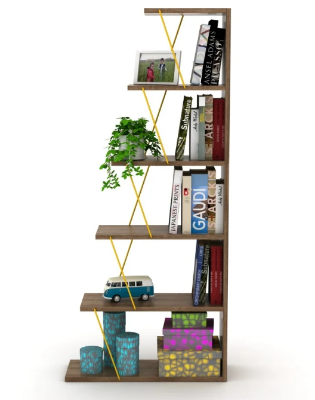 Picture of Minimax Modern 5 tier ladder bookshelf organizers, narrow bookshelf for small spaces office furniture bookcase Brown