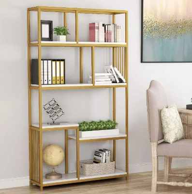 Picture of Minimax 7-Shelf Bookshelf, Modern Etagere Bookcase Gold