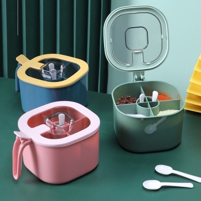 Picture of 4 Grids Kitchen Seasoning Storage Container Box Condiment Spice Holder with Lid Bulk food Boxes
