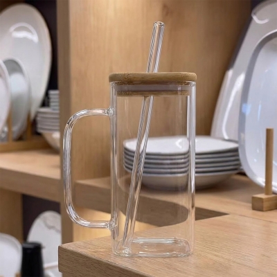 Picture of 400ml Glass Juice Sipper Mug with Straw- Elegant Glass Container for Storage, Preservation and Decor, Airtight Lid, VersatileYellow, White, Orange, Green, Clear