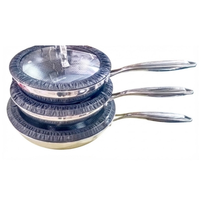 Picture of AMERCOOK USA long handle kadhai tri-ply stainless steel 26CM honeycomb non-stick