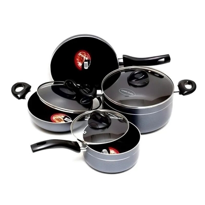 Picture of Kiam Non Stick 7 Pcs Cookware Set For Superior Release -1Pc Casserol, 1Pc Fry pan, 1Pc Karai and 1Pc Milk pan with 3 lids