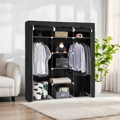 Picture of Portable Folding Simple Open Door non Woven Fabric Cloth Storage Wardrobe Almirah For Daily Use 2 Part