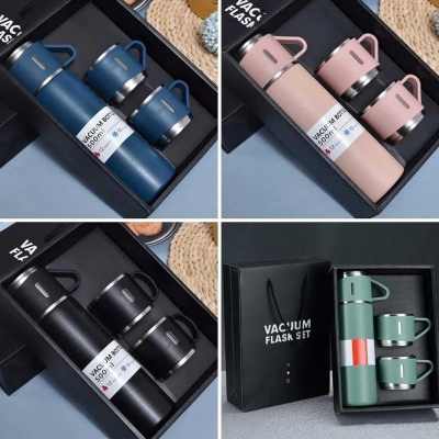 Picture of Vacuum Flask Gift Set -Vacuum Flask Set with 3 Cups/ Stainless Steel Vacuum Flask Set/ Coffee Mug/ Tea Mug/ Travel Mug with 3 cups
