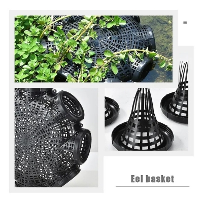 Picture of Fish Trap net Fishing outdoor Nets Mesh Cage / Circular Plastic 06 Holes Fish Trap Cage / Detachable Durable & Portable Multi-Holes (Black)