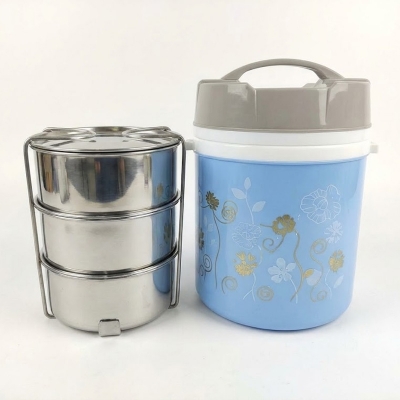 Picture of Kiam Monalisa  3 bati Steel Hot Tiffin Carrier or Lunch Pot (Blue)