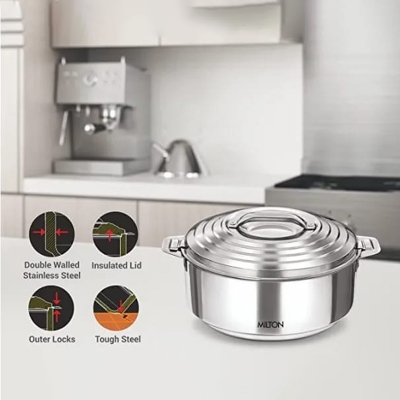 Picture of MILTON Galaxia 2500 Double Walled Stainless Steel Casserole, 2.45 Litres , Food Grade , BPA Free , Hot And Cold
