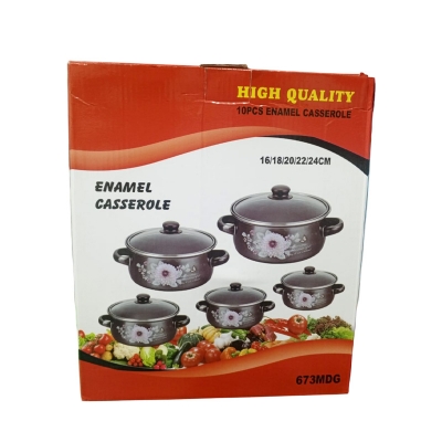 Picture of Shining Black Enamel Steel Casserole with Decal Cookware Set for Cooking