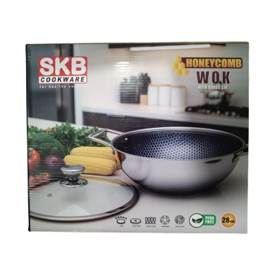 Picture of SKB Honeycomb Wok with a glass lid.28cm