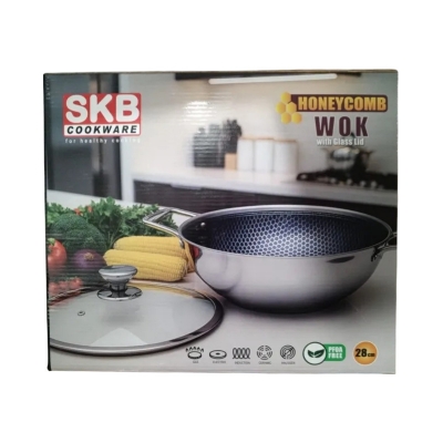Picture of SKB Honeycomb Wok with a glass lid.32 cm (Black)