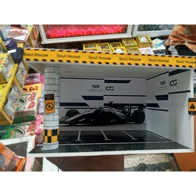 Picture of small-scale model F1 car display case or diorama,