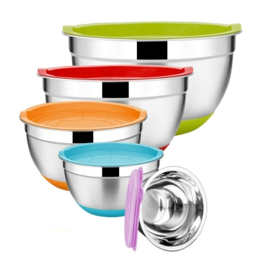 Picture of Meisheng stainless steel mixing or salad bowls with covers.