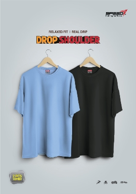 Picture of Dropsholder Men & Women Cotton T-Shirt Combo (Sky & Dark Ash)