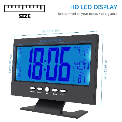 Picture of Digital LCD Clock with Calendar, Temperature Sensor, Alarm for Table and Study Desk