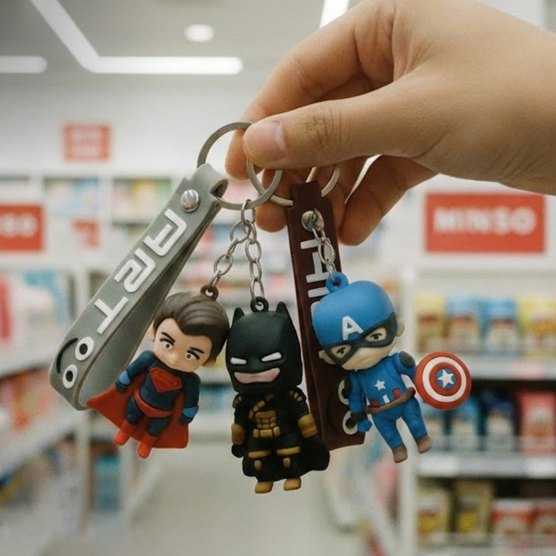 Picture of Premium 3D Chibi Superhero Keychains – Batman, Superman, Ironman, Spiderman & Captain America Edition