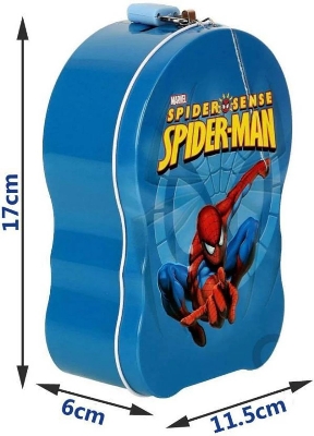 Picture of Marvel Spiderman Metal Coinbox Piggy Bank with Lock & Key – Large 17cm Tin Money Saver
