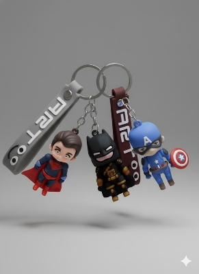 Picture of Premium 3D Chibi Superhero Keychains – Batman, Superman, Ironman, Spiderman & Captain America Edition