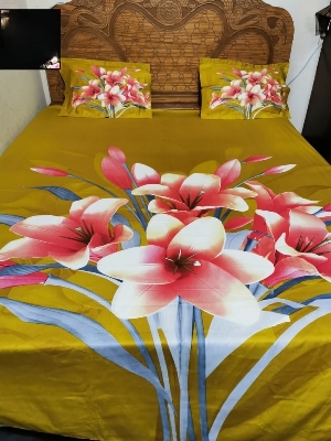 Picture of cotton Double Size Panel Bed Sheet With Two Matching Design Pillow Covers For Big Bed Size 7.5×8.5 Feet