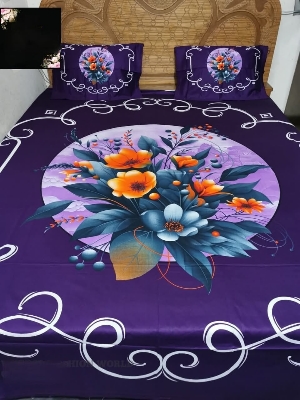 Picture of Double Size Panel Bed Sheet With Two Matching Design Pillow Covers For Big Bed Size 7.5×8.5 Feet