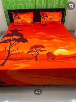 Picture of Double Size Panel Bed Sheet With Two Matching Design Pillow Covers For Big Bed Size 7.5×8.5 Feet