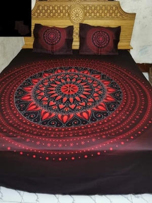 Picture of Double Size Panel Bed Sheet With Two Matching Design Pillow Covers For Big Bed Size 7.5×8.5 Feet