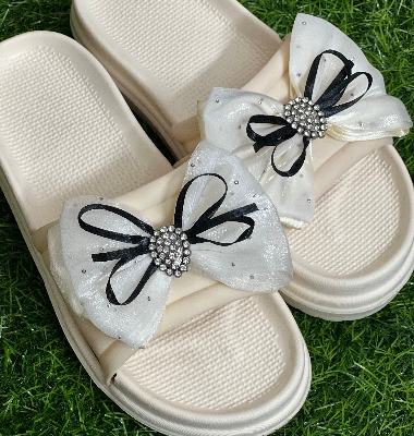 Picture of New Butterfly Bowtie Net Designed Thick Sole Slippers Sandals for Girls Ladies & Womens
