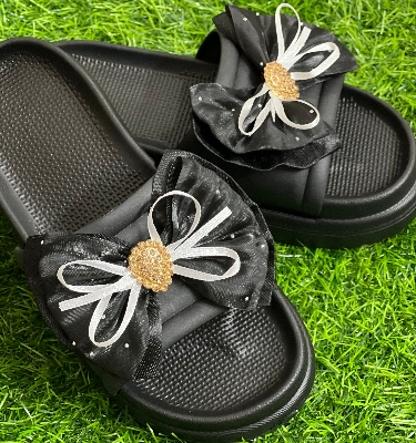 Picture of New Butterfly Bowtie Net Designed Thick Sole Slippers Sandals for Girls Ladies & Womens