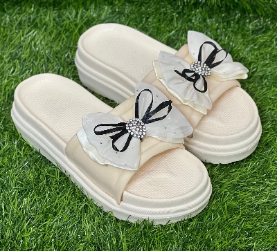 Picture of New Butterfly Bowtie Net Designed Thick Sole Slippers Sandals for Girls Ladies & Womens