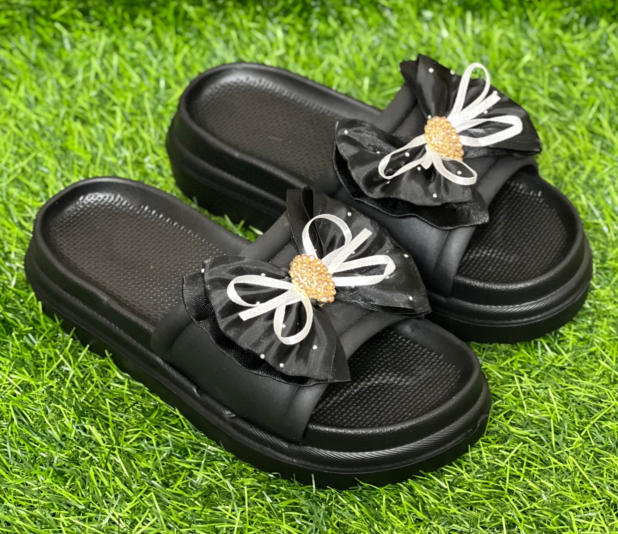 Picture of New Butterfly Bowtie Net Designed Thick Sole Slippers Sandals for Girls Ladies & Womens