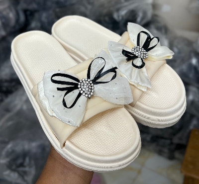Picture of New Butterfly Bowtie Net Designed Thick Sole Slippers Sandals for Girls Ladies & Womens