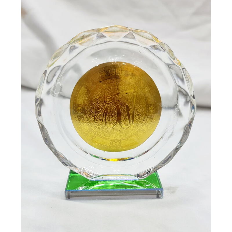 Picture of Unique Islamic Allah / Mohammed writing Golden crystal dex corner  plate showpiece
