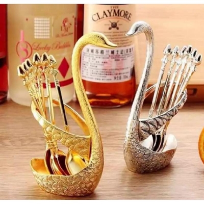 Picture of Spoon Set with Swan Stand This spoon set increases dining table beauty 6 spoons and a swan shape stand.