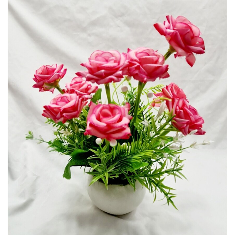 Picture of Orchid and Rose Flower tub with vase Flower Vase with Artificial Flower for Tabletop Living Room Outdoor for Gift & Decoration